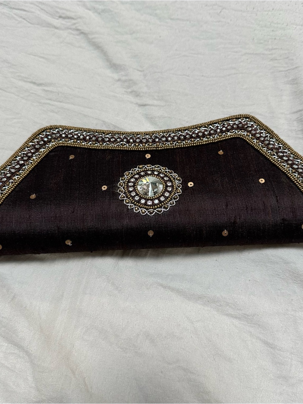 Embellished brown silk Evening Clutch
